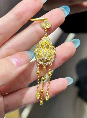 人生四美福禄沙金耳环超重工新中式仿真黄金色耳钉结婚三金婚嫁女