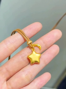 星星项链折纸星月小灯泡皮绳吊坠锁骨链仿真黄金轻奢高级感送女友