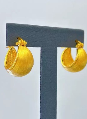 薯片拉丝耳环女仿真黄金沙金轻奢高级感耳环久不掉色耳饰新款耳钉