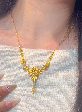 金店同款三生花沙金项链仿真黄金首饰婚嫁花朵锁骨链订婚结婚三金
