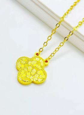 爆闪龙鳞四叶草项链仿真黄金双面佩戴碎冰冰沙金色吊坠金店同款女