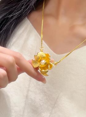 繁花似锦芍药花黄金色吊坠