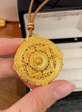 藏蕴传承心本妙莲吊坠古法黄金色挂坠吉祥圆满八宝罗盘项坠可转动