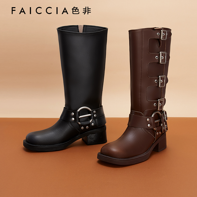 色非设计感西部牛仔靴骑士靴女2025秋冬新款长筒靴不过膝机车靴子 - 图3