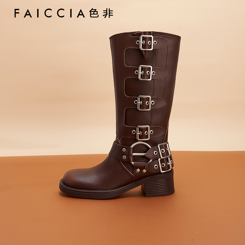 色非设计感西部牛仔靴骑士靴女2025秋冬新款长筒靴不过膝机车靴子 - 图1