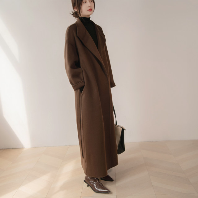 New Year's jersey red long double-sided woolen coat with stand collar
