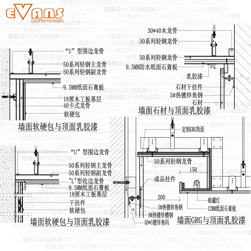 E墙面与顶面相接-装饰工程通用节点标准图集-39个节点CAD电子版 - 图3