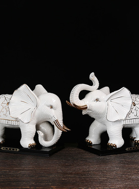 厂家直销白描金陶瓷大象摆件招财