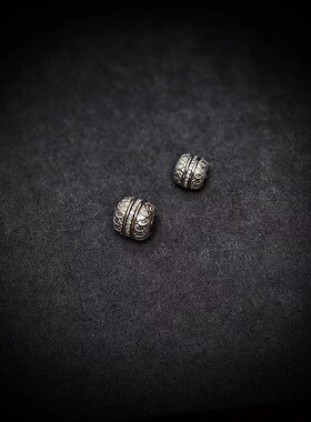 925银手工篆刻镶嵌唐草汉堡珠祥云珠隔珠腰珠顶珠文玩散珠diy配饰