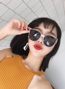 白色韩版女街拍方框圆脸太阳镜