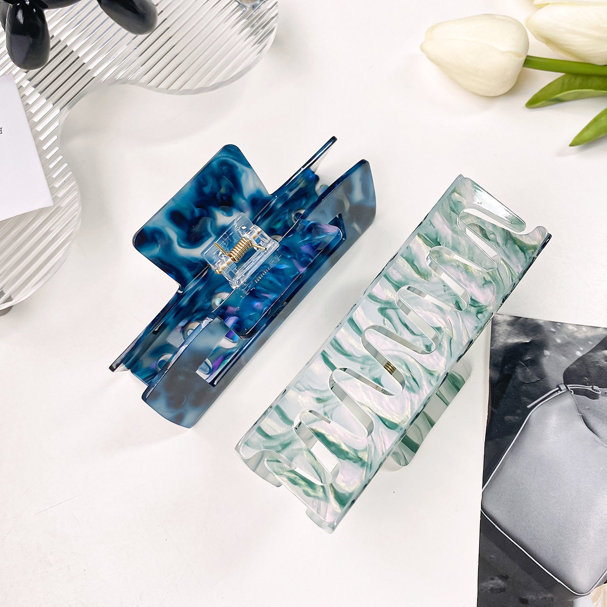 柏菲雅超大号亚克力抓夹女简约几何方形发抓气质时尚发量多鲨鱼夹,淘宝优惠券,粉丝福利购,淘宝优惠卷