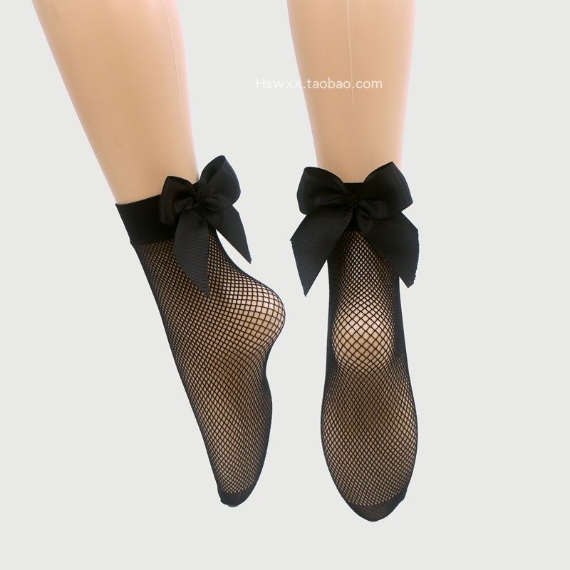 夏季女式尼龙薄款黑色蝴蝶结大中小渔网眼弹力蕾丝短筒袜镂空短袜,淘宝优惠券,粉丝福利购,淘宝优惠卷