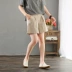 2019 mới hè văn học cổ điển cotton và quần short vải lanh của phụ nữ rắn màu lỏng lẻo thắt lưng đàn hồi hoang dã mặc quần chân rộng - Quần short