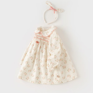 戴维贝拉儿童连衣裙2024春装新款女童印花裙子宝宝碎花裙公主裙