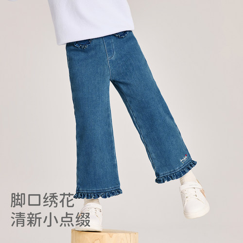 戴维贝拉女童牛仔裤儿童加绒裤子2025冬装装新款女孩阔腿长裤童装 - 图3