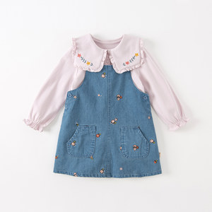 戴维贝拉女童背带裙2024春装新款童装儿童牛仔裙中大童裙子童装