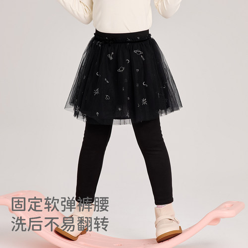 戴维贝拉女童加绒裙裤2025冬装新款儿童网纱裙子紧身弹力打底裤子 - 图2