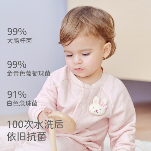 戴维贝拉新生儿A类夹棉爬服2025男宝冬季新款抗菌防螨女宝连体衣 - 图1