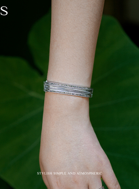 MGS/曼古银心引力手镯S925纯银时尚轻奢复古小众设计生日礼物手饰