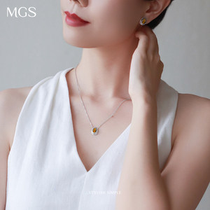 MGS/曼古银织梦925银水滴项链青金石虎眼石吊坠时尚潮流男女颈链