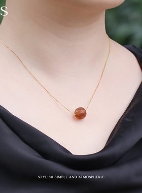 曼古银琥珀纯银项链轻奢复古