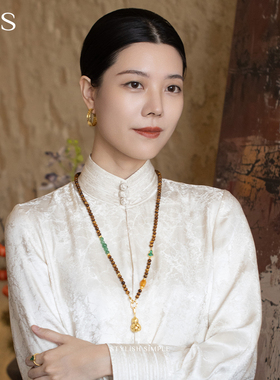 新年新品葫芦蜜蜡绿宝石毛衣链