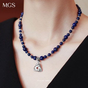 MGS/曼古银三生万物项链 时尚轻奢高级感青金石吊坠女士锁骨链