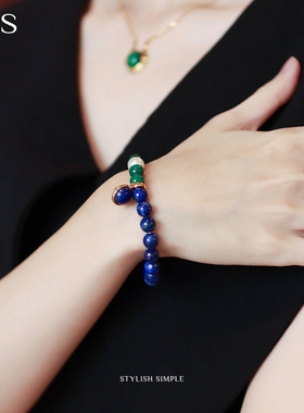 MGS/曼古银风吹麦浪项链孔雀石拼青金石锁骨链时尚新中式饰品送礼