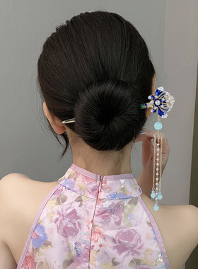 景泰蓝古风流苏发簪新中式蝴蝶发钗国潮汉服感盘发簪子发饰女
