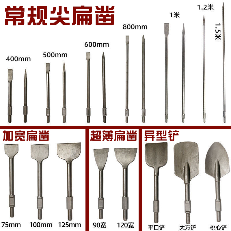 重型65A大电镐镐头镐尖加长加宽扁凿混凝土开槽破碎115A汽油凿子 - 图1