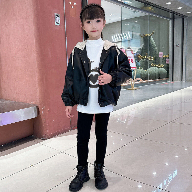 女童皮衣外套时尚韩版2025年新款中大儿童春秋洋气可拆卸连帽上衣,淘宝优惠券,粉丝福利购,淘宝优惠卷