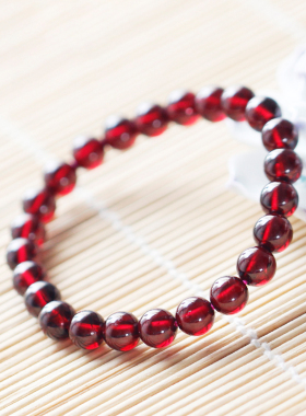 正品酒红色石榴石单圈简约风手链