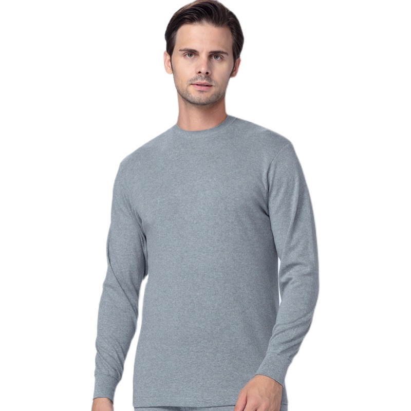 红妮男士单件上衣秋衣中领小圆领纯全棉宽松青年中老年保暖内衣男 - 图3