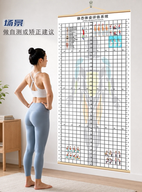 挂式体态评估表体测健身房私教身体矫正网格中医工作室背景墙贴图