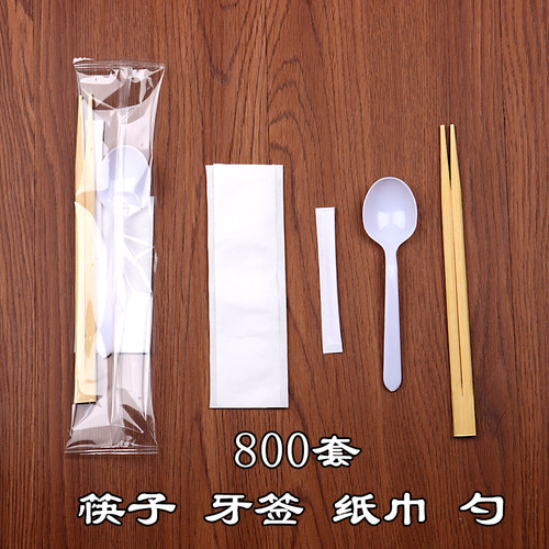 一次性筷子四件套外卖筷子纸巾牙签饭勺套装外卖四合一餐具1000套 - 图2