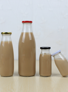 鲜奶瓶玻璃带盖酸奶瓶奶吧玻璃杯牛奶瓶250ml1斤装子奶茶饮料瓶