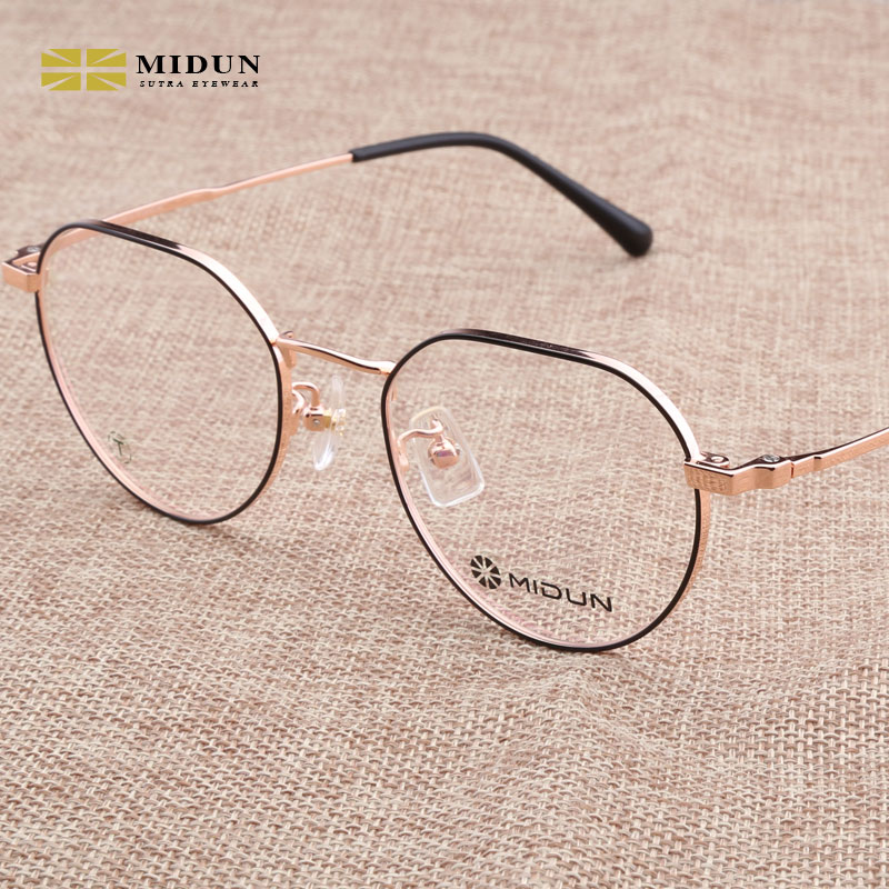 米顿纯钛眼镜框小脸男女超轻黑色黄色高度数圆框近视眼镜架t17053