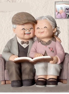 树脂结婚礼物老人物摆件酒柜摆设