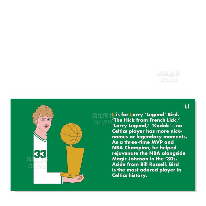 【预 售】凯尔特人传奇字母表Celtics Legends Alphabet英文运动 原版图书进口外版书籍Beck Feiner Alphabet Legends - 图2