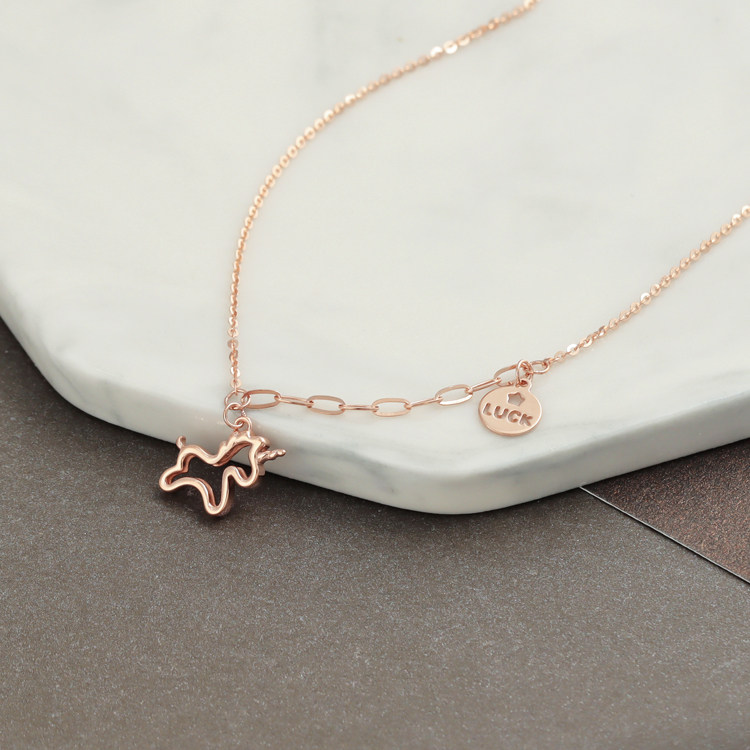 弥高18K玫瑰金黄金幸运独角兽吊坠k金女式素金调节项链锁骨链,淘宝优惠券,粉丝福利购,淘宝优惠卷