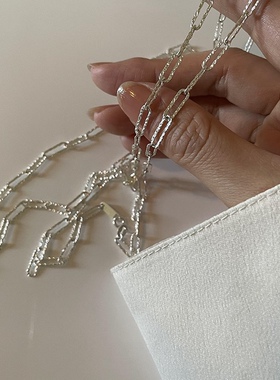 波光粼粼意纯银方形宽项链高级感