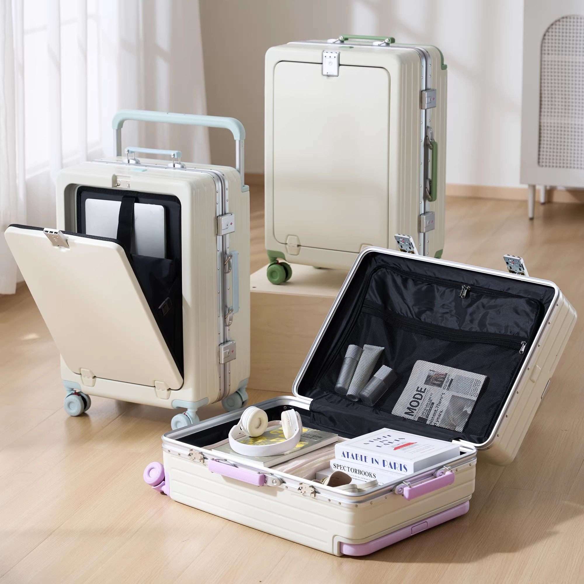 铝框前开口宽拉杆行李箱多功能新款20寸女高颜值登机旅行箱26寸男,淘宝优惠券,粉丝福利购,淘宝优惠卷