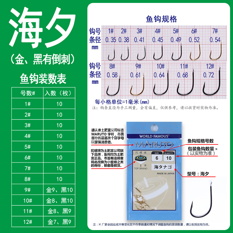 金海夕有倒刺鱼钩包邮日本土肥富钓鱼渔钩正品陀螺筏钓钩垂钓水库 - 图1