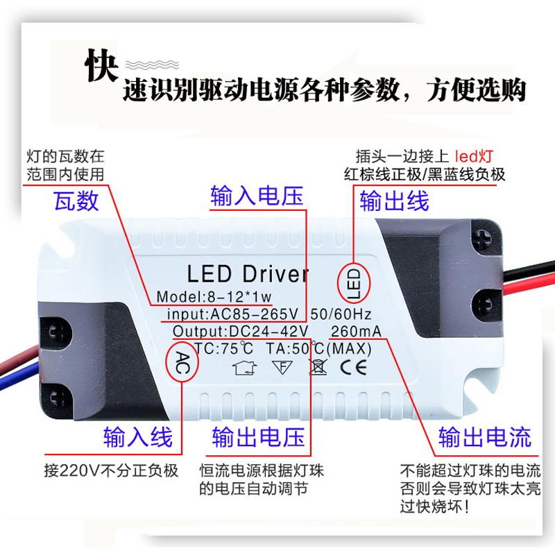 国晶LED驱动器整driver镇流器电源led灯变压器8 12 18 24 36 48W - 图1