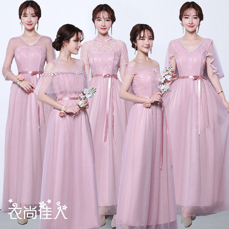 伴娘服女长款2021新款春韩版灰色伴娘裙子晚礼服姐妹团显瘦婚礼服_虎窝淘