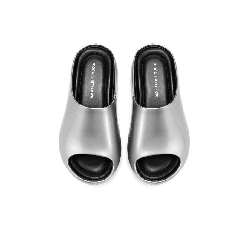 【未来主义】JOOC玖诗银色厚底拖鞋女2026夏季新款露趾增高一字拖,淘宝优惠券,粉丝福利购,淘宝优惠卷