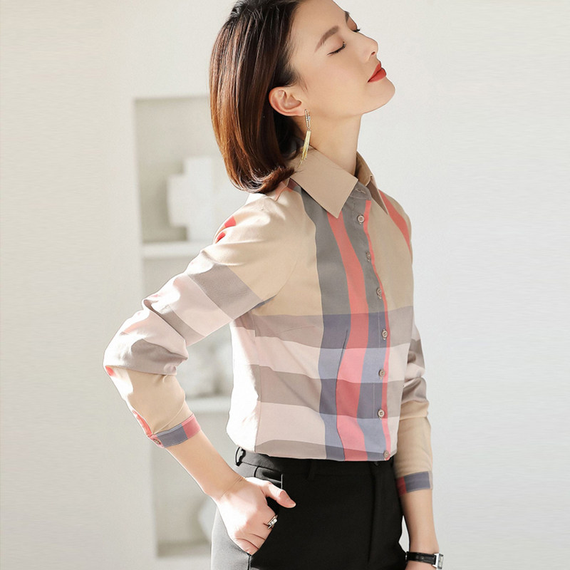 微胖重要场合阔太太洋气高贵气质女士上衣 卡其色英伦风格子衬衫,淘宝优惠券,粉丝福利购,淘宝优惠卷
