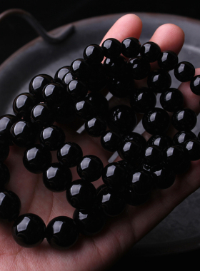 乌金纯黑黑曜石手链手串