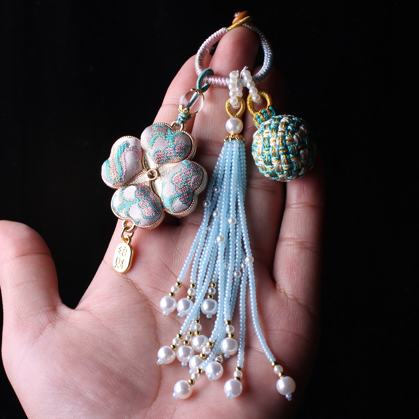 四叶草非遗宋锦包包压襟挂件旗袍汉服流苏穗子有球必应车钥匙挂饰,淘宝优惠券,粉丝福利购,淘宝优惠卷