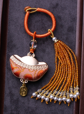 橙色元宝聚宝盆非遗宋锦包包压襟挂件旗袍汉服挂饰流苏车钥匙扣坠